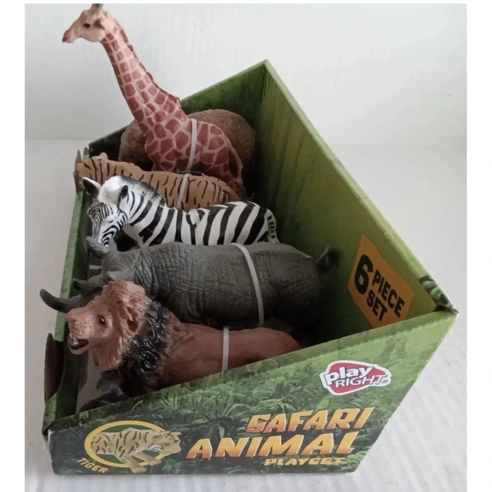 Play Right Safari 6 Wild Animals Playset Tiger Zebra Elephant Rhino Lion Giraffe